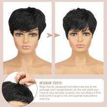 Short Straight Wigs Human Hair With Bangs | Natural Color, 150% Density, Non Lace, Rose Net Cap, 100% Real Human Hair For Daily Wear & Party Use - Natural Black - View 10