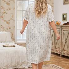 dahkjdgajy Camisón de mujer talla grande CottageSlumber con botones delanteros y cuello, estampado floral de manga corta, adecuado para el verano - Beis - Ver 4