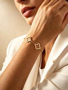 3pcs Classic Elegant Style Clover Women's Jewelry Set, Suitable For Daily Wear, High-Quality Gift Jewelry - Yellow Gold - View 5
