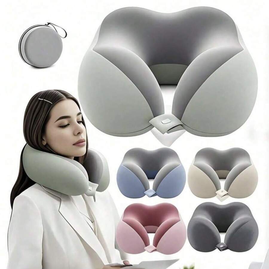 New U-Shaped Memory Foam Neck Pillow With Storage Bag, Portable Travel Pillow With Slow Rebound Support, Removable Washable Pillowcase, Suitable For Airplane, Office Nap And Travel, Portable U-Shaped Memory Foam Neck Pillow With Carrying Storage Bag, U-Shaped Memory Foam Travel Neck Pillow With Storage Pouch - Travel U-shaped Pillow - View 1