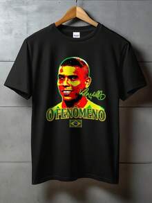 Unisex T-shirt i ren bomull, Ronaldo Nazário The Phenomenon T-shirt, brasiliansk fotbollsikon-tröja, sommar-t-shirt, sommaroutfit för kvinnor, sommaroutfit för män, dam-t-shirt, kreativ design, utomhuslek, cool stil, rolig design, söt stil, sommaroutfit. - Svart - Visa 1