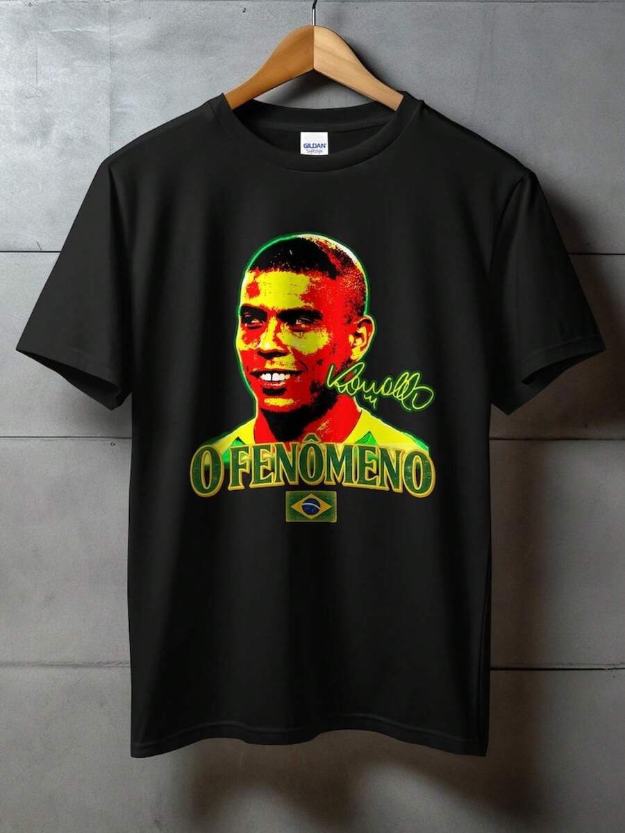 Unisex T-shirt i ren bomull, Ronaldo Nazário The Phenomenon T-shirt, brasiliansk fotbollsikon-tröja, sommar-t-shirt, sommaroutfit för kvinnor, sommaroutfit för män, dam-t-shirt, kreativ design, utomhuslek, cool stil, rolig design, söt stil, sommaroutfit. - Svart - Visa 1