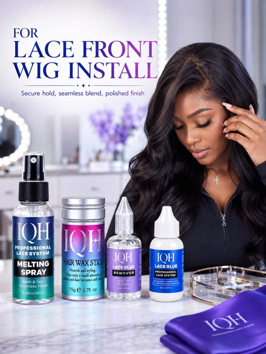 Wig Installation & Styling Kit, Lace Glue, Melting Spray, Hair Wax Stick And Glue Remover Set, Suitable For Lace Front Wigs, Edge Control, Flyaway Smoothing And Daily Wig Care