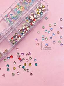 1 Box 12pcs Summer Small Plaid Style Small Size Mocha Starfish Pattern Nail Art Decorations, Y2K Style, DIY, Stars, Rhinestones, Nail Art Accessories, Nail Art Gems, Suitable For Dating, Daily Nail Decoration, Aesthetic - Multicolor - View 3