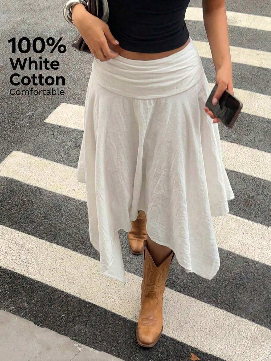 2026 Nuevo Falda midi plisada con bajo asimétrico, 100% algodón, nueva colección primavera/verano, conjunto retro Y2K - Multicolor - Ver 1