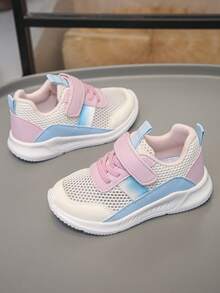 1 Pair Girls' Lightweight Comfortable Fashionable Non-Slip Casual Breathable Mesh Hook And Loop Flat Sports Shoes Suitable For All Seasons Daily Student Outings - powder white - View 4