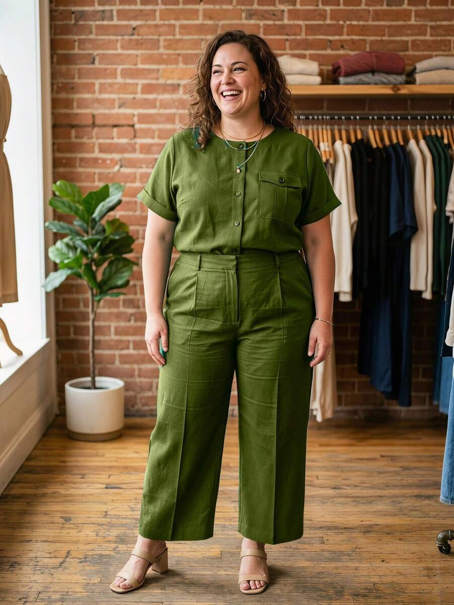 Conjunto 2026 Moda Plus Size - Verde Escuro - Visão 1