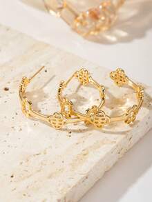 Fashionable Minimalist Elegant Geometric Large Round Cross Flower Women's Earrings, Versatile Ear Studs Suitable For Daily Wear, Dates, And Parties. - Gold - View 3