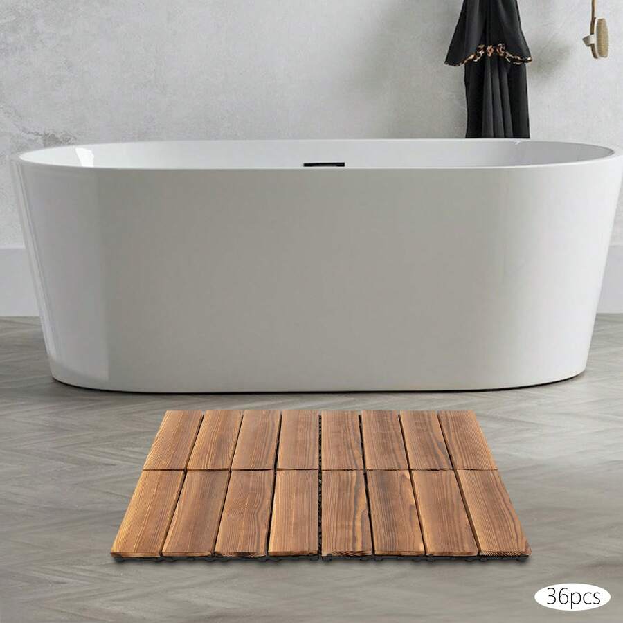 36 Pack Hardwood Interlocking Patio Deck Tiles, Larch Solid Wood Interlocking Flooring Tiles,12" * 12" Interlocking Patio Tiles,Outdoor Interlocking Waterproof - Brown - View 1