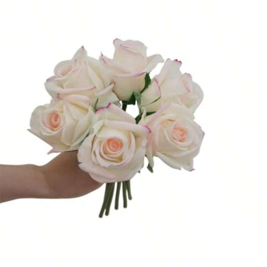 8434-6 Pcs Artificial Rose Flowers Real Touch Silk Rose 10.2 Inch Single Stem Roses For Bridal Bouquets DIY Arrangement Bouquet Wedding Party Home Garden Decor Pink - 粉色 - 查看 1