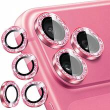 Lens Protector Compatible With IPhone, 6 Compatible With IPhone 17 Pro/17 Pro Max 16 16Plus 16pro 16Pfromax ,Lens Protector 16 Plus,Lens Protector 17,Lens Protector Film,Lens Protector Purple, High Definition Transparent Glass Protective Cover, Metal Flash Lens Cover, Easy To Install, Girlish Pink, Slight Color Difference, Mobile Phone Accessories [International Version, Non Local Version] - View 1