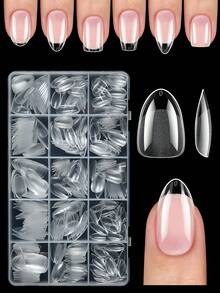 360Pcs Ultra Short Multi-Shape Acrylic Nail Tips Nails Almond Square Coffin Round 15 Sizes Inner Half Frosted For Salon Home DIY Manicure Nail Supplies - View 1