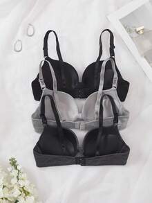 3pcs Women's Comfortable Sleep Bra, Multi-Color, Underwire, Cotton Soft Cup, Solid Color, Push-Up Bra [Designed For Flat Chest] - Multicolor - View 8