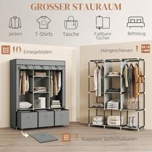 Armario plegable de tela con barra para colgar ropa, cajones y cierre de cremallera, ideal para el dormitorio o vestidor. Dimensiones: 125 x 43 x 162,5 cm. Color: gris claro. - Gris Claro - Ver 4
