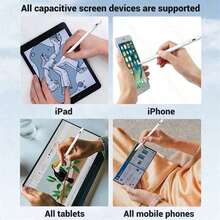 高相容性觸控筆，適用於 iPhone/Android 手機與平板電腦，附 2 個替換筆尖與 Type-C 充電線，書寫順滑高精度，可跨不同系統的多台設備使用，適用學習、工作、創作、遊戲等多種場景，可放鬆手指並提升精準度，觸控螢幕設備配件，實用鉛筆，節日禮物 - 白色 - 查看 9