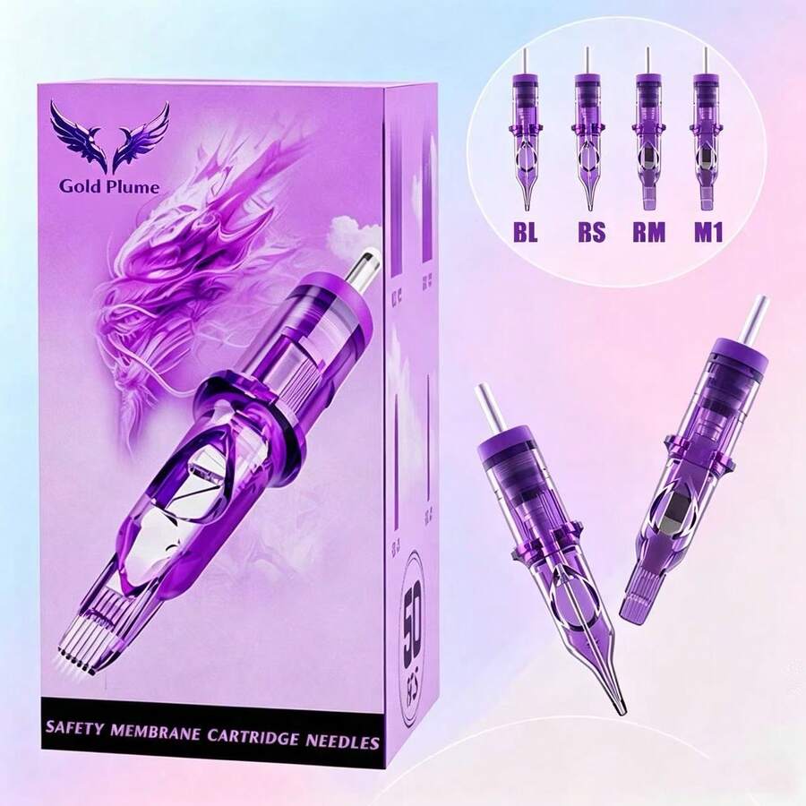 Gold Plume 50pcs/Box Disposable Mixed Size Tattoo Needles, Standard Round Liner Tattoo Needles, Suitable For Tattoo Artists And Beginners, Body Art Tattoo Supplies - CN-9-50-M1 - 查看 1