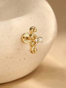 925 Sterling Silver Gothic Floral Flat Back Piercing Stud Earrings, Cartilage Conch Ear Jewelry, Women's Floral Hidden Conch Piercing Earrings, Unique Punk Style Jewelry - Gold - View 7