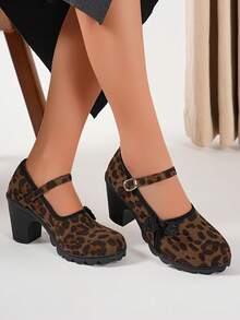 Tacones altos para mujer talla grande, versión extra ancha & extra grande, diseño de nudo chino, elegante & versátil - Marrón - Ver 4