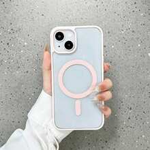 磁吸透明手機殼 適用於 iPhone 15 14 13 12 11，超薄輕量磁吸手機殼，軟矽膠 + 硬壓克力透明背板，高透明磁吸手機殼 適用於 iPhone XR XS Max 7 8 Plus 17 Pro Max - 粉色 - 查看 1