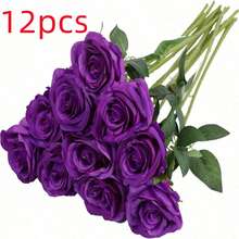 1pc/5pcs/10pcs/12pcs/20pcs Deep Purple 20-Inch Artificial Rose Flowers, Premium Fake Roses, Suitable For Home Decor, Room Decor, Dining Table Decor, Wedding Decor, Bridal Bouquet, - Dark Purple - View 12