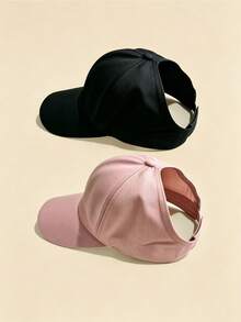 1pc/2pcs Solid Color Ponytail Baseball Cap Girl's Fashion Sports Sun Protection Hat - Multicolor - View 27