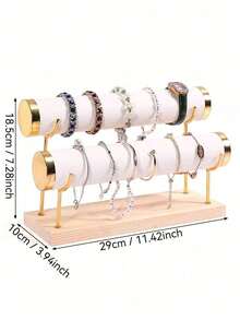 2 - Tier Gold - Accent Wooden Jewelry Display Rack - Hold Bracelets, Necklaces & Watches | Retail Display, Trade Show & Personal Collection Organizer - Multicolor - View 5