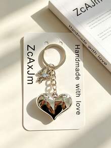 1pc Premium Shiny Silver Heart Buckle Butterfly Star Bag Accessory, Bag Charm, Keychain Pendant - Multicolor - View 5