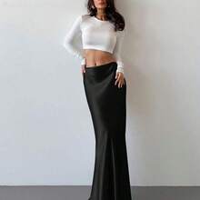 Yunuo Menswear  vestido largo de satén dorado de cintura alta con estilo de sirena, perfecto para una cita romántica - Burdeos - Ver 6