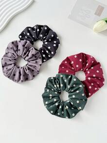 4 piezas de scrunchies grandes elegantes de algodón puro con estampado de lunares para mujer, lazos para coleta y moño, adecuados para salidas diarias, vacaciones en la playa, fiestas festivas, decoración de peinados, accesorios de ropa, bandas elásticas de goma de estilo bohemio elegante - Multicolor - Ver 14