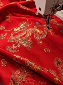 Luxury Red Chinese Dragon Phoenix Jacquard Brocade Fabric, Lustrous Satin Brocade With Dragon Phoenix & Cloud Jacquard, Soft, Drapable & Breathable, Great For Costumes, Quilting, Decor, And Crafts, 50cm/1yard/3yard/5yard - 1 - View 7