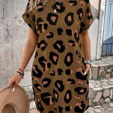 ghadjgyjad  Vestido corto casual de mujer con estampado de lunares, verano - Marrón - Ver 1