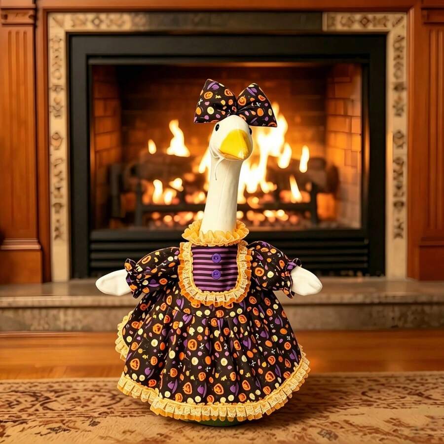 Porch Goose Halloween Outfit Pumpkin Witch Hat Dress With Bow Headband Set For 23 Inch Lawn Goose Statue Clothes - 2pcs - View 1
