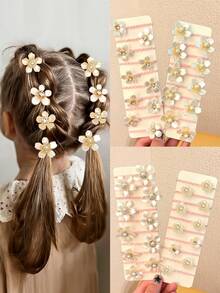 10/20/40pcs/Set Kids Girls Faux Pearl & Rhinestone Flower Hair Scrunchies, Mixed Sizes High Elasticity Non-Damaging Hair Ties, Sweet Versatile Hair Accessories, Great For School, Birthday Gifts - Multicolor - View 1