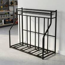 4-Bike Garage Floor Rack Adjustable Slots Anti-Tip Storage Organizer With Gear Basket For Indoor Outdoor - Black - View 2