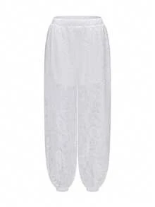Elegant Commuter White Lace Cuffed Pants Summer - White - View 5
