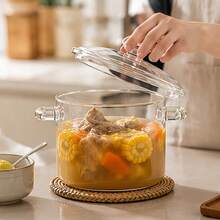 1pcs Glass Pot With Cover 3L/101oz Double Handle Transparent Pot Heat Resistant Glass Stewpot Soup Milk Congee Special Transparent Double Handle Glass Pot Cooking Pot With Cover Glass Cooker. - View 9