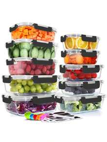 TMOSLY Recipientes de Vidrio para Alimentos 10 Piezas Recipientes herméticos con Tapas Recipientes para Alimentos Caja de Almacenamiento de Vidrio Transparente para Cocina y despensa - 10 RECIBOS - Ver 11