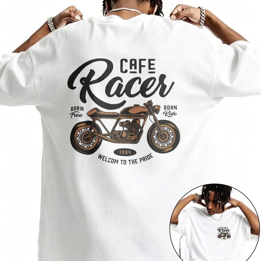180g Pure Cotton CAFE RACER Vintage Motorcycle 1994 Born Free Born To Ride Welcome To The Club Men's T-Shirt Spring Summer Outdoor Casual Daily Gift F - White - View 1