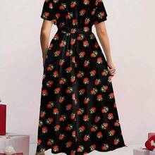 dahkjdgajy  Vestido rojo holgado con estampado floral vintage casual, apropiado para otoño/invierno - Multicolor - Ver 8