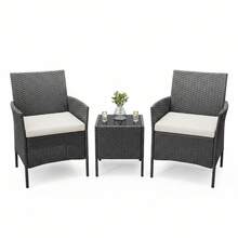 Set di tavoli da conversazione - Cuscino da seduta in rattan nero/avorio - Visualizzare 1