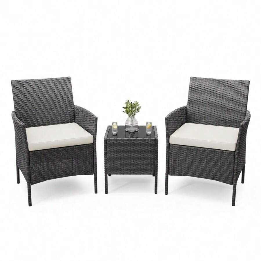Set di tavoli da conversazione - Cuscino da seduta in rattan nero/avorio - Visualizzare 1