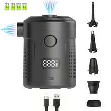 Pompe à air électrique sans fil portable, gonfleur/dégonfleur rechargeable USB 5200mAh à remplissage rapide, double usage pour matelas gonflable et sacs sous vide, avec 5 buses, écran LED, convient pour le camping, les flotteurs de piscine gonflables, les lits d'air, les bouées de natation, l'utilisation en extérieur - Noir - Voir 3