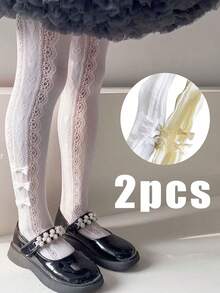 2 piezas Medias transparentes y caladas para niñas, ligeras para primavera/verano - Multicolor - Ver 12