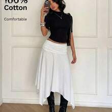 MewMuse. Falda midi plisada con bajo asimétrico, 100% algodón, nueva colección primavera/verano, conjunto retro Y2K - Multicolor - Ver 3