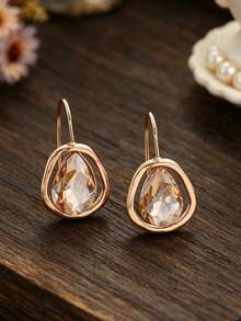 1 Pair Champagne Cut Artificial Crystal Asymmetrical Gold Ring Alloy Elegant Earrings - Gold - View 5