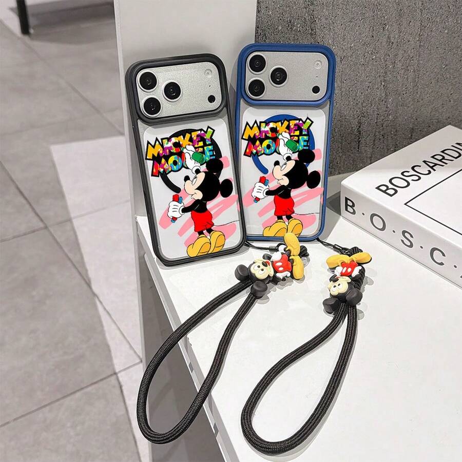 This Disney Mickey Mouse Pattern Lanyard Phone Case Features A Strong Magnetic Closure And Full Coverage Of Acrylic And TPU Material. It's Shockproof, Lightweight, And Suitable For IPhone17/16/11/13/15/15 Plus/15 Pro/15 Pro Max/12/14 Pro Max/11 Pro Max/12 Pro/12 Pro Max/13. It's A Popular Birthday Gift, Business Gift, Durable, Stain-Resistant, And Fingerprint-Resistant New Phone Case For Men And Women. It Also Includes A Mickey Mouse Phone Case And Mickey Mouse Doll Bracelet. Compatible With SamsungGalaxy S20, S21, S22, S23, And S24 Series. It's The Perfect Gift For Friends And Family. This Stylish Phone Case Is Fun, Lightweight, And Durable. IPhone17 Pro Max Phone Case, Minnie Phone Case. - Hồng - Xem 1
