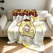 Sanrio Pompompurin Cute Character Flannel Throw Blanket, Soft Cozy Plush Fleece Blanket With Beige Background Suitable For Couch, Bed, Living Room, Bedroom, Office, Travel, All Seasons - Colour 1 - View 3