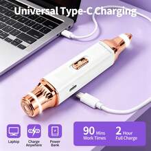 Conduroma 2-In-1 Facial Hair Remover & Eyebrow Trimmer For Women – Dual Heads Dual Functions No Head Swapping Needed – Painless Face Hair Shaver For Lip Chin Cheek Forehead – 360° Ring LED Light USB-C Rechargeable. - Multicolor - View 3