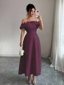 Vestido blanco de línea A sin tirantes con flores 3D elegante y francés, adecuado para citas, salidas, vacaciones, jardines, reuniones familiares, Día del Trabajo, banquetes, fiestas, bodas, días festivos, Día de la Independencia, regreso a la escuela, atuendo de maestro, Halloween, Acción de Gracias - Ciruela roja - Ver 1