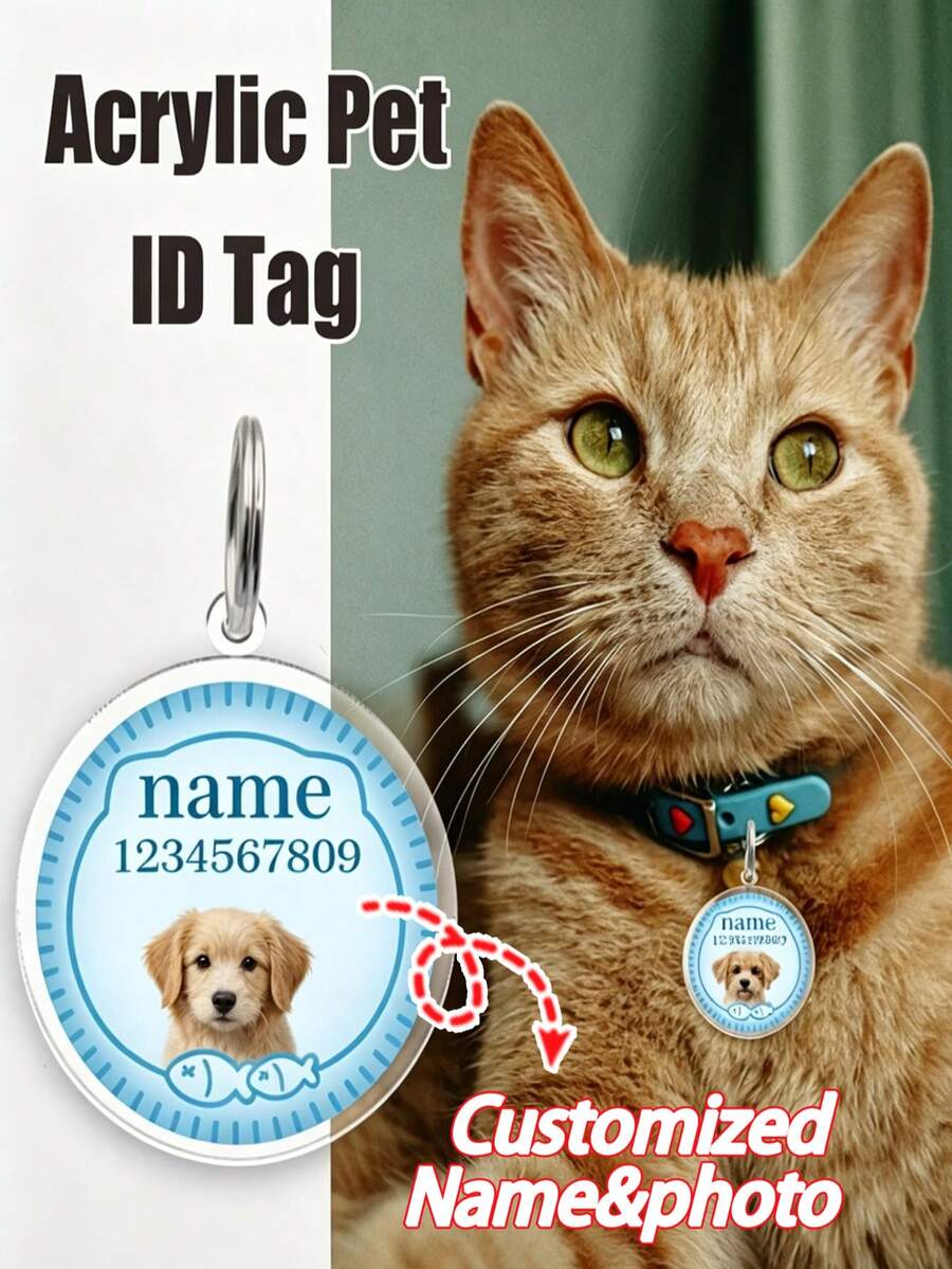 Custom Round Pet Photo ID Tag, Personalized Name & Phone Number Acrylic Anti-Lost Tag, Gift For Pet Lovers, Father's Day Gift